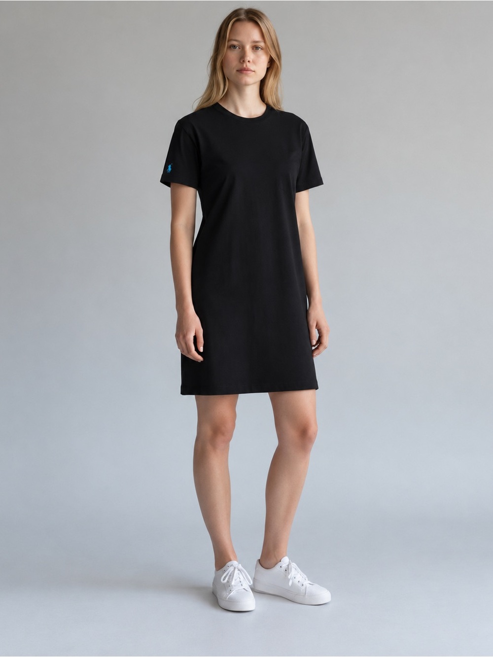 Polo Ralph Lauren Black Cotton Tee Shirt Dress Turquoise Logo